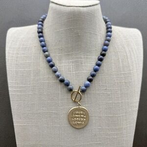 Serefina Beaded Necklace Gold Coin Toggle Clasp Pendant Boho Jewelry 18" Womens